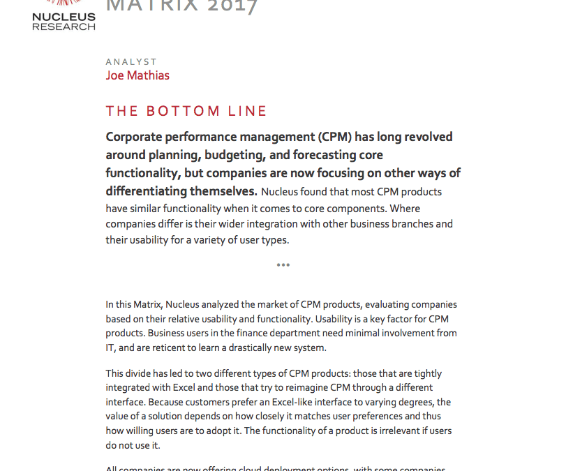 Nucleus Research CPM Technology Value Matrix 2017